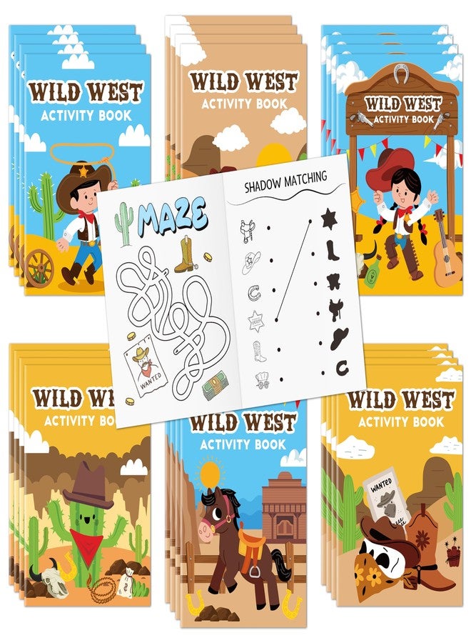 JAPBOR Western Cowboy Coloring Books - 24PCS Mini Wild West Theme Activity Color Book Bulk for Kid Party Favors, Cowgirl Horse Small Colouring Pages for Birthday Gifts Class Drawing Painting Game - Image 1